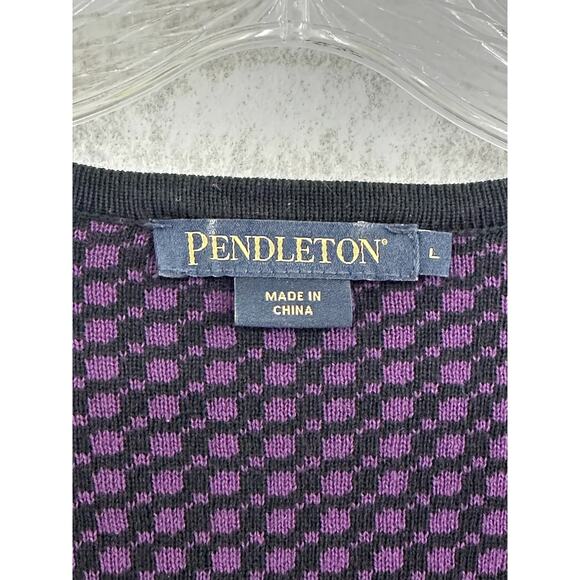 Pendleton Size Large Cardigan Sweater Houndstooth Merino Wool Purple Black - Picture 3 of 10